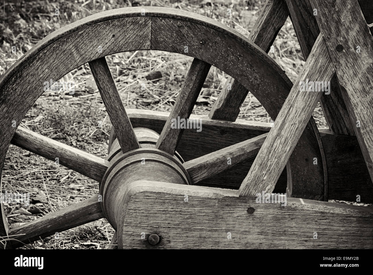 Old wooden wheelbarrow Stock Photo
