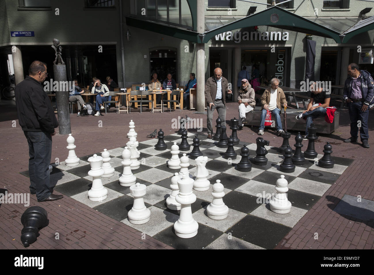 Larger than life playable chess board, Amsterdam, Netherlands. Stock Photo