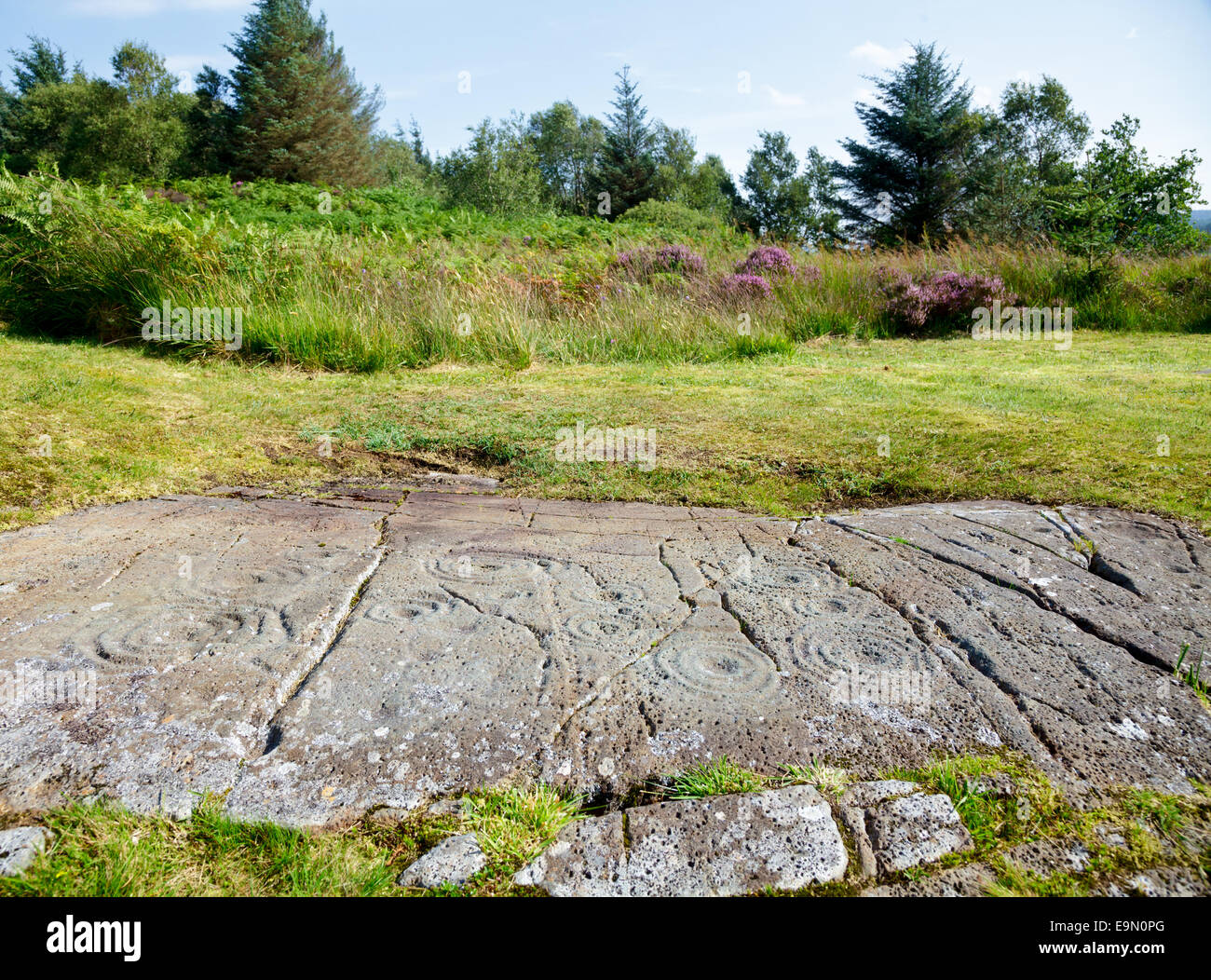 Cup and ring marks on a stone near Cairnbaan in Scotland Stock Photo