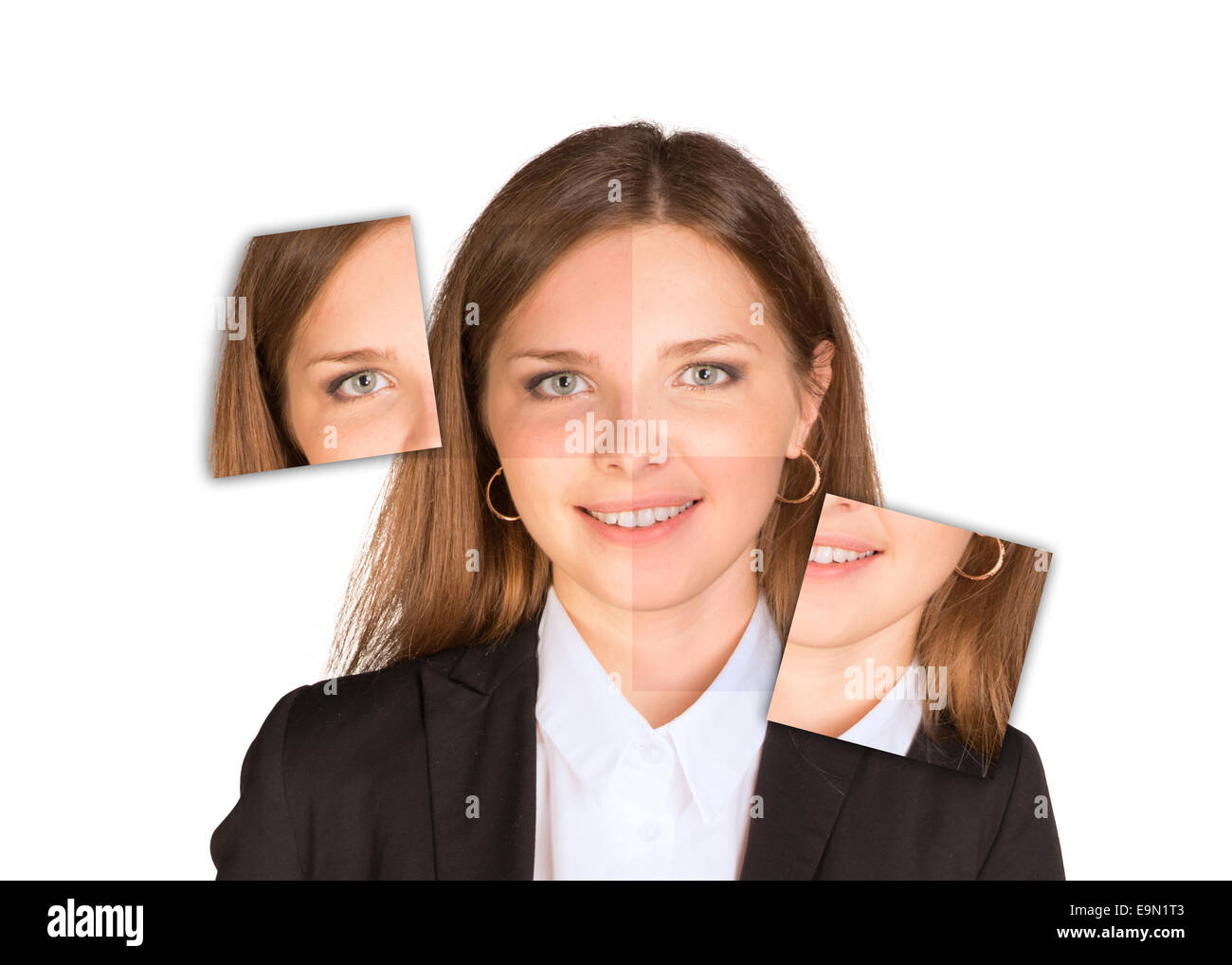 Portrait Beautiful Young Girl Made Up Of Parts Images Stock Photo Alamy