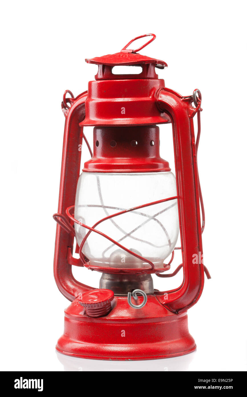 Red vintage gas lamp isolated on white Stock Photo Alamy