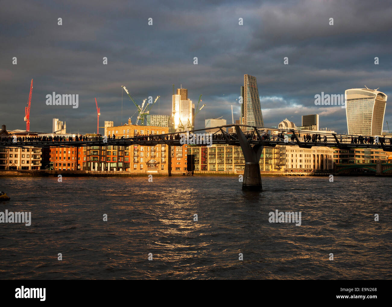 Dramatic City of London skyline, River Thames evening October Stock Photo