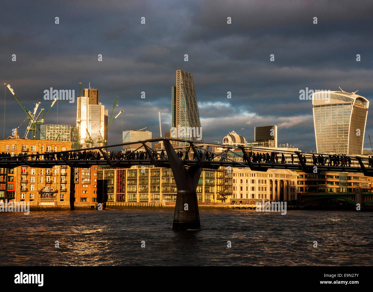Dramatic City of London skyline, River Thames evening October Stock Photo