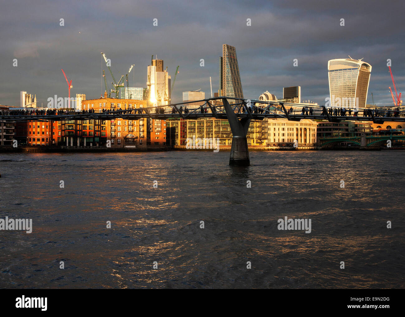 Dramatic City of London skyline, River Thames evening October Stock Photo