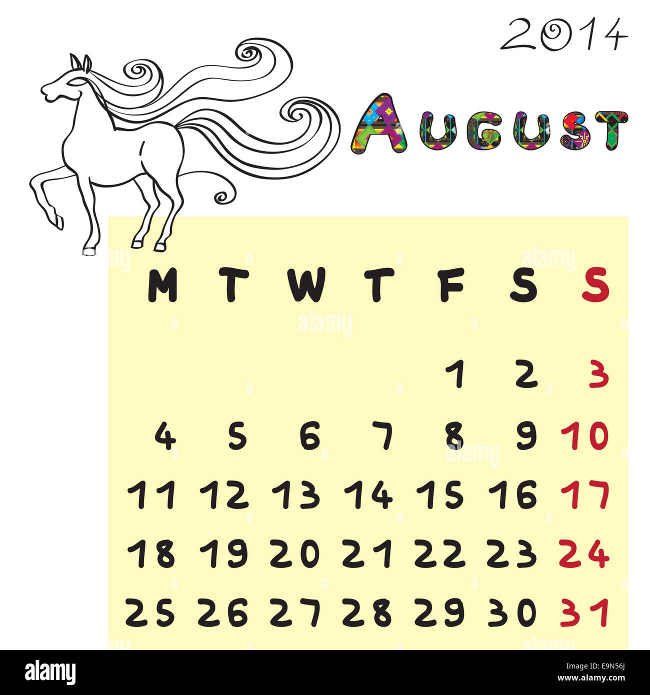 August calendar hi-res stock photography and images - Alamy
