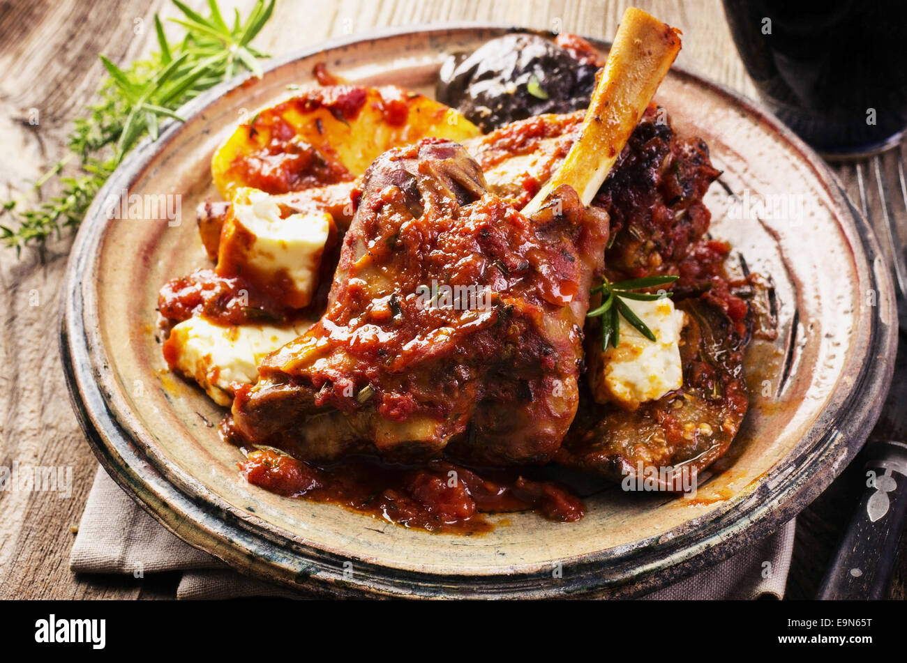 braised lamb knuckle Stock Photo Alamy