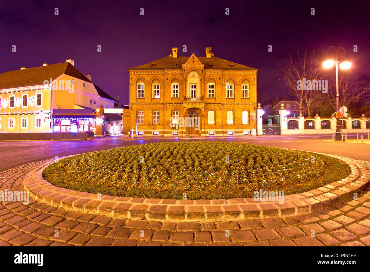 Zagreb street architecture night scene Stock Photo