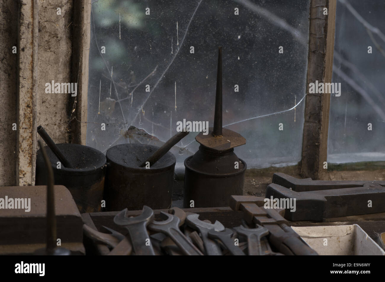 Blacksmith tools in a forge Stock Photo
