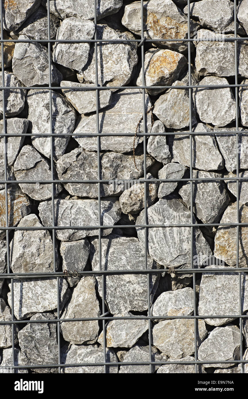 Background - gabion - filled with stones Stock Photo