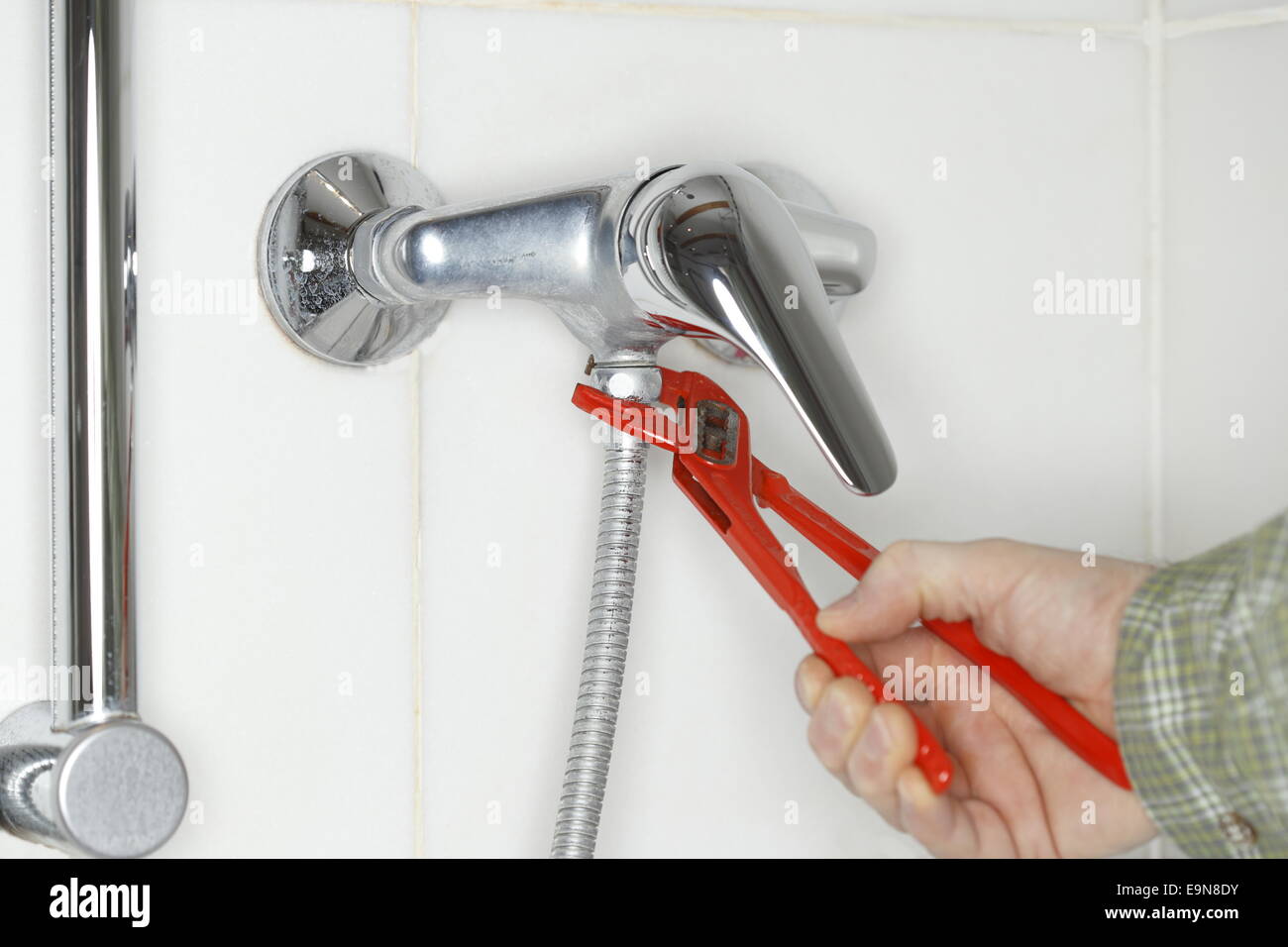 worker and shower Stock Photo Alamy