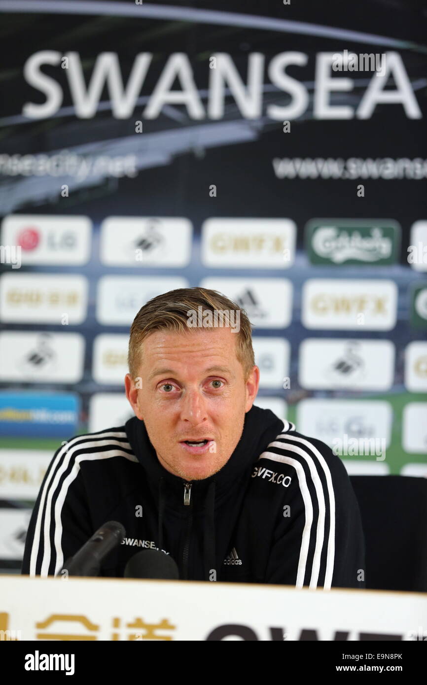 Swansea, UK. Thursday 30 October 2014  Pictured: Manager Garry Monk.   Re: Swansea City FC press conference ahead of their Premier League game against Everton. Liberty Stadium, UK. Credit:  D Legakis/Alamy Live News Stock Photo