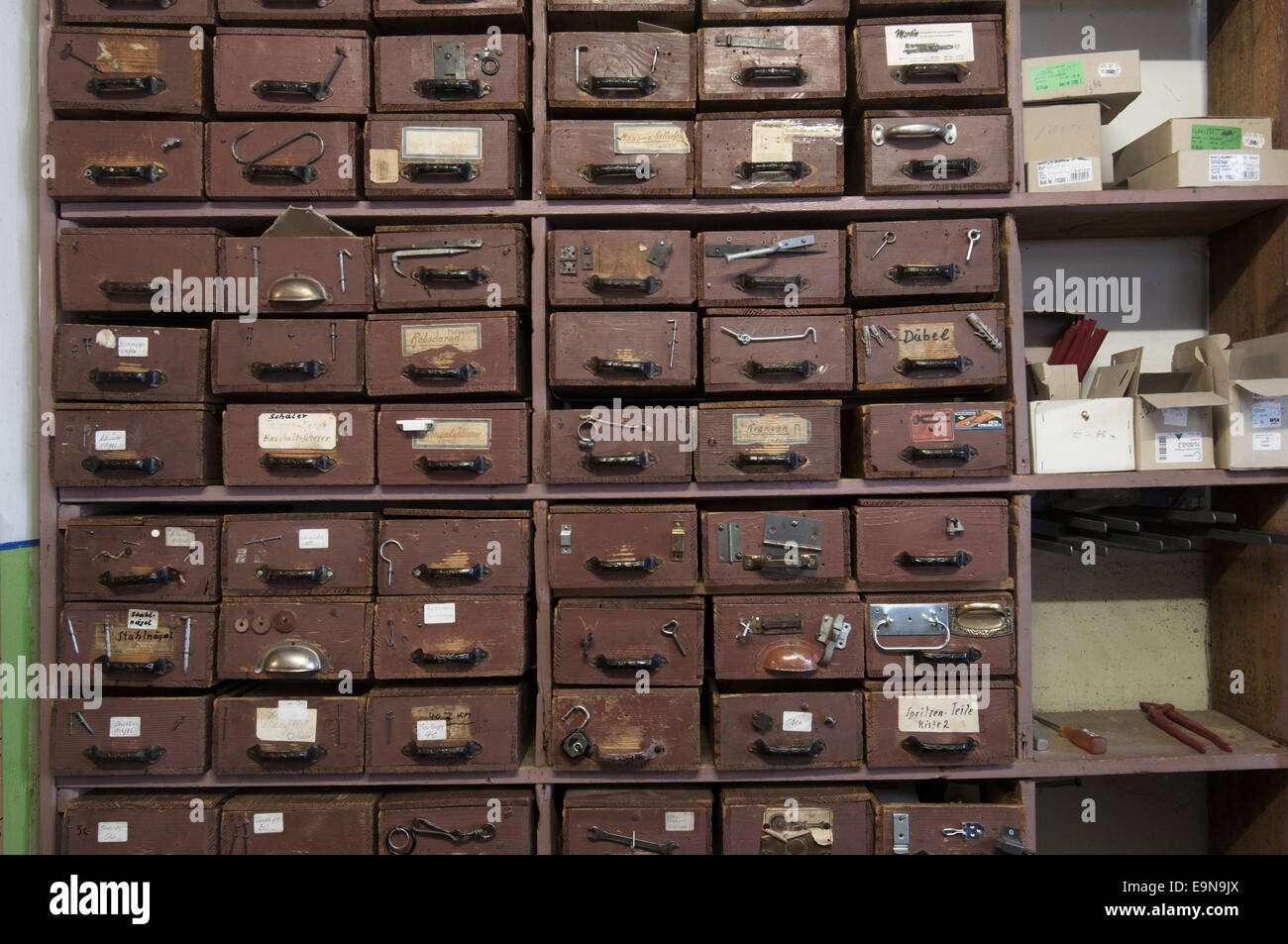 Drawer shelf in a hardware store Stock Photo Alamy