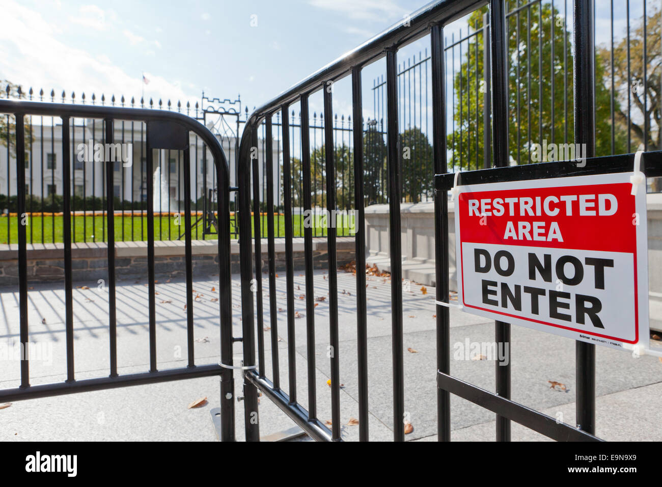 Barricades placed in front of the White House fence - Washington, DC USA Stock Photo