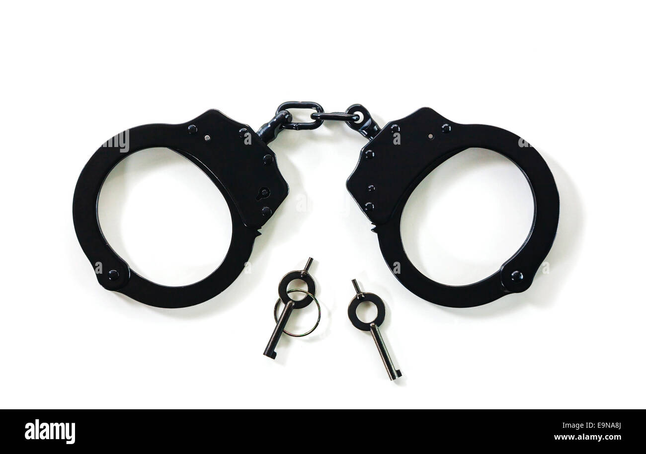Steel handcuffs with the keys Stock Photo Alamy