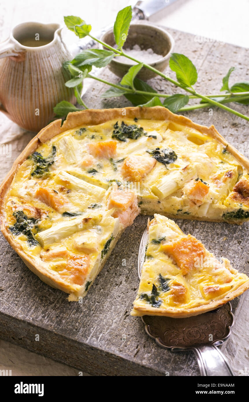 quiche with asparagus and salmon Stock Photo Alamy