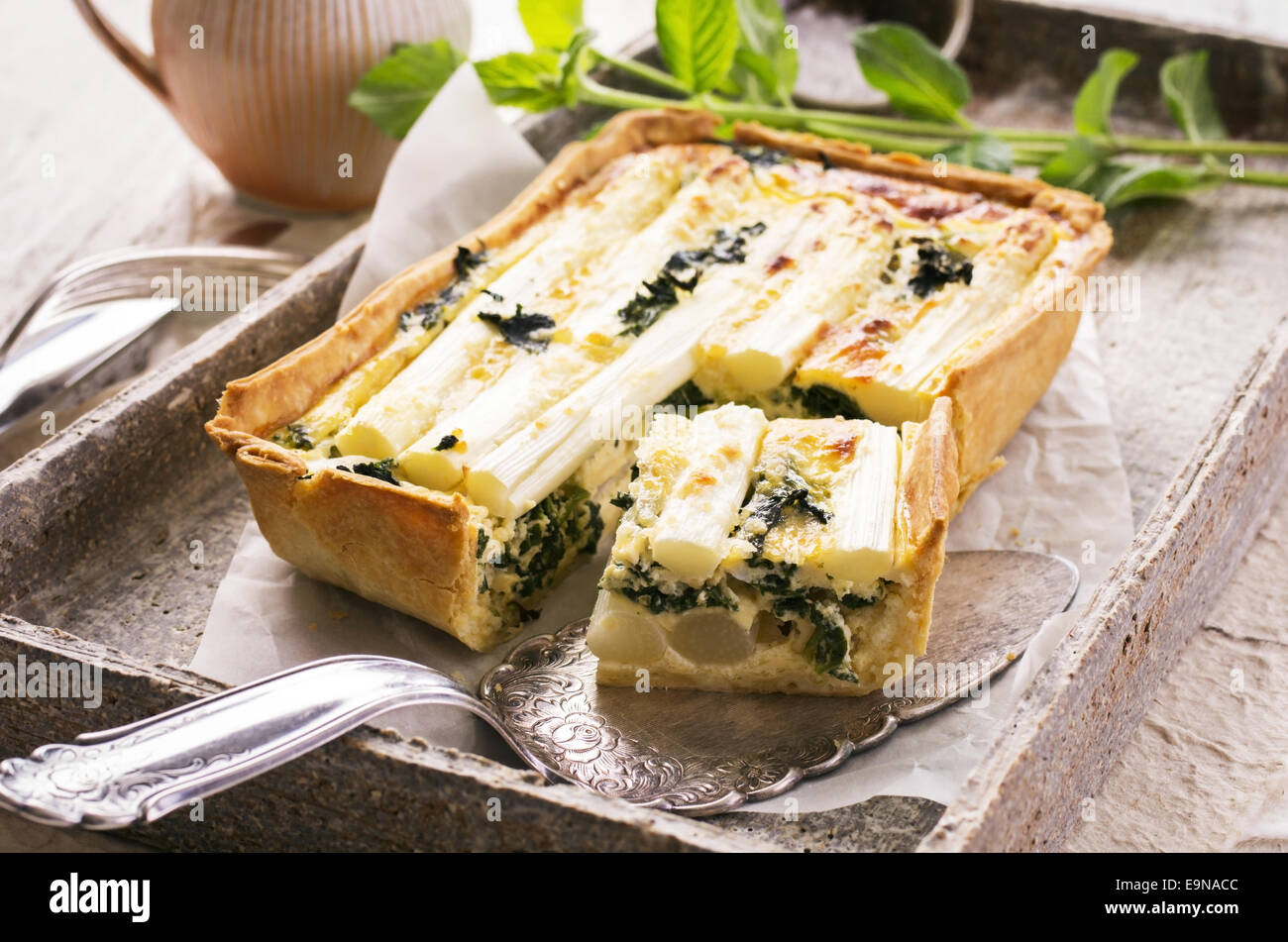 tarte with asparagus and spinach Stock Photo Alamy