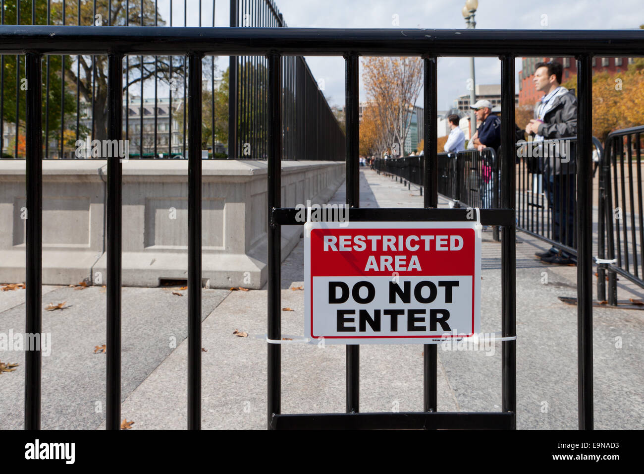 Barricades placed in front of the White House fence - Washington, DC USA Stock Photo