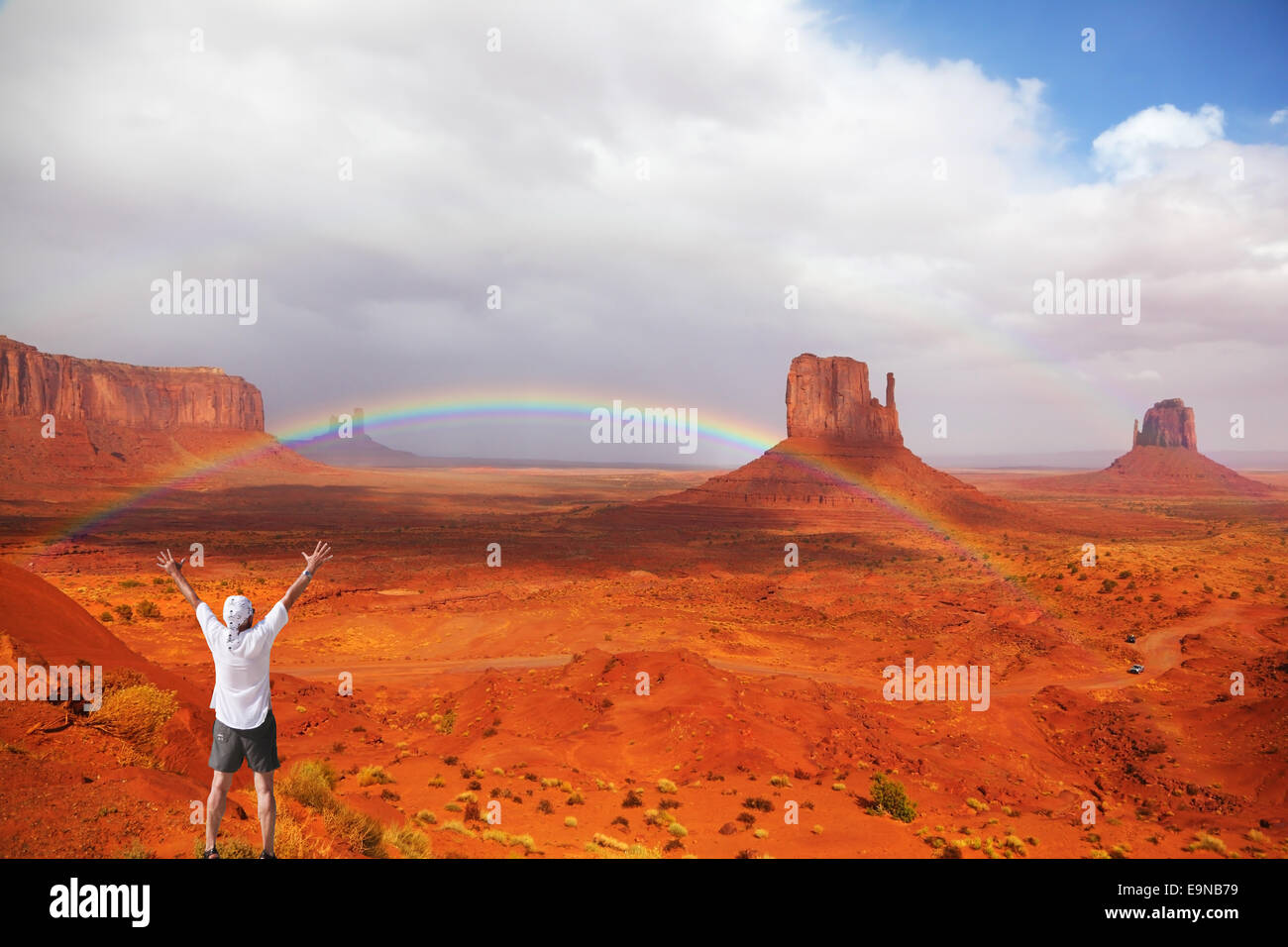 Magnificent rainbow in Monuments Valley Stock Photo