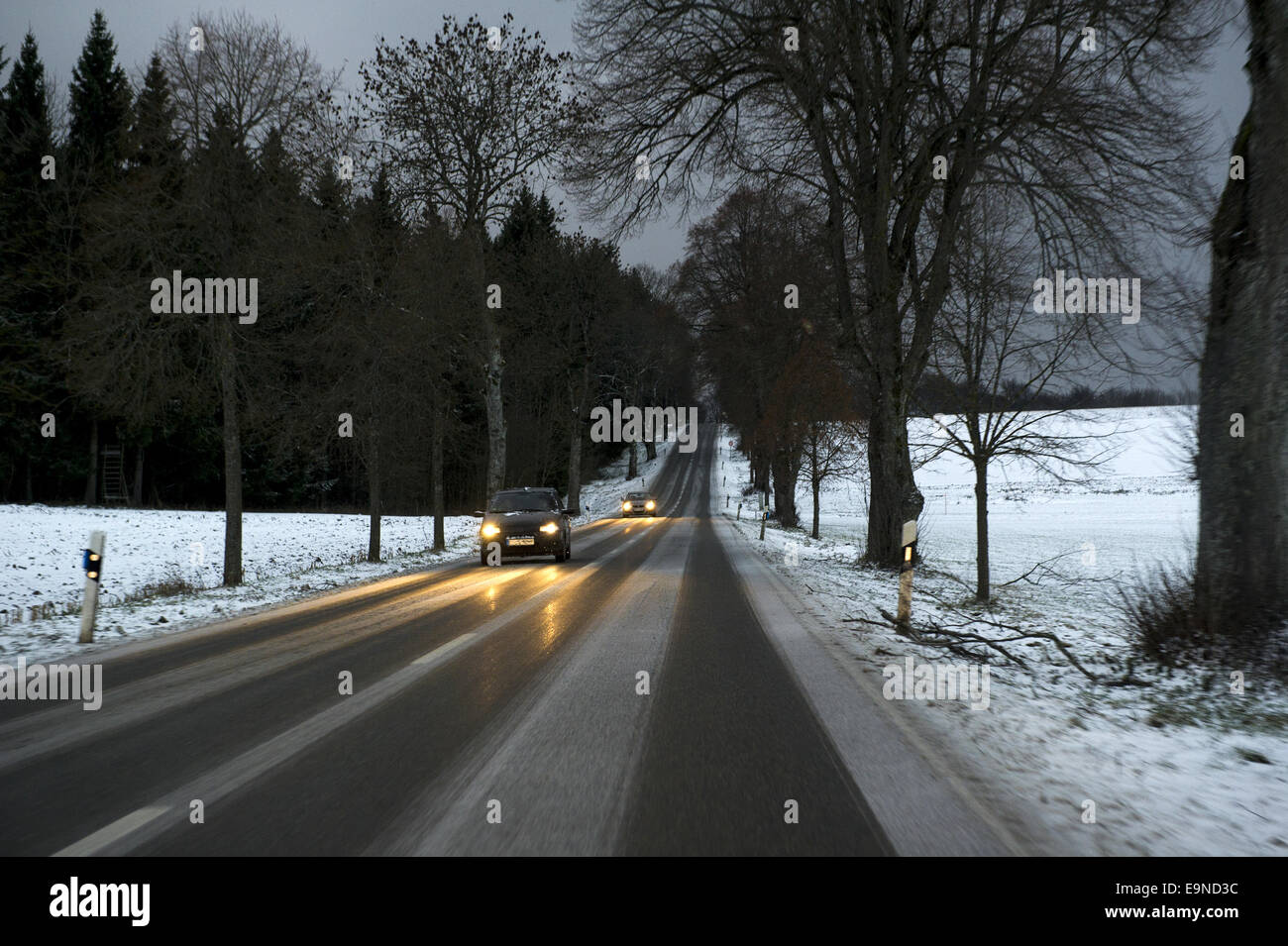 Wintry road conditions Stock Photo