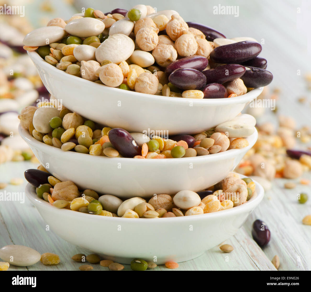 Beans on wooden table. Selective focus Stock Photo