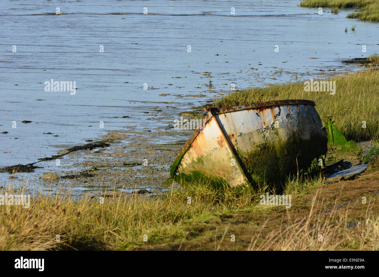Old Dingy in Creek Stock Photo