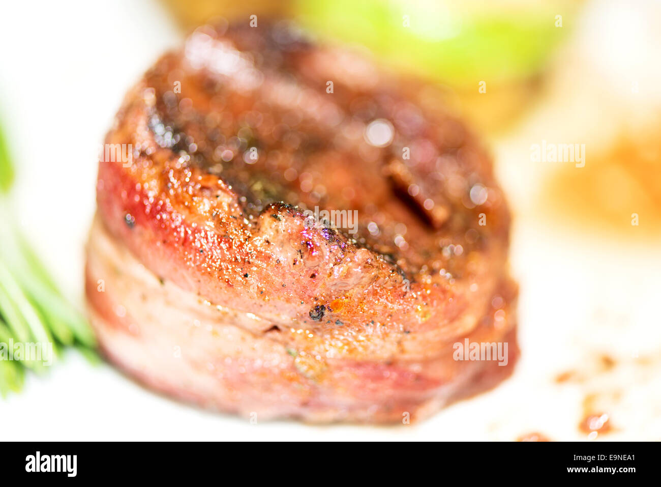 grilled fillet mignon wrapped in bacon macro Stock Photo