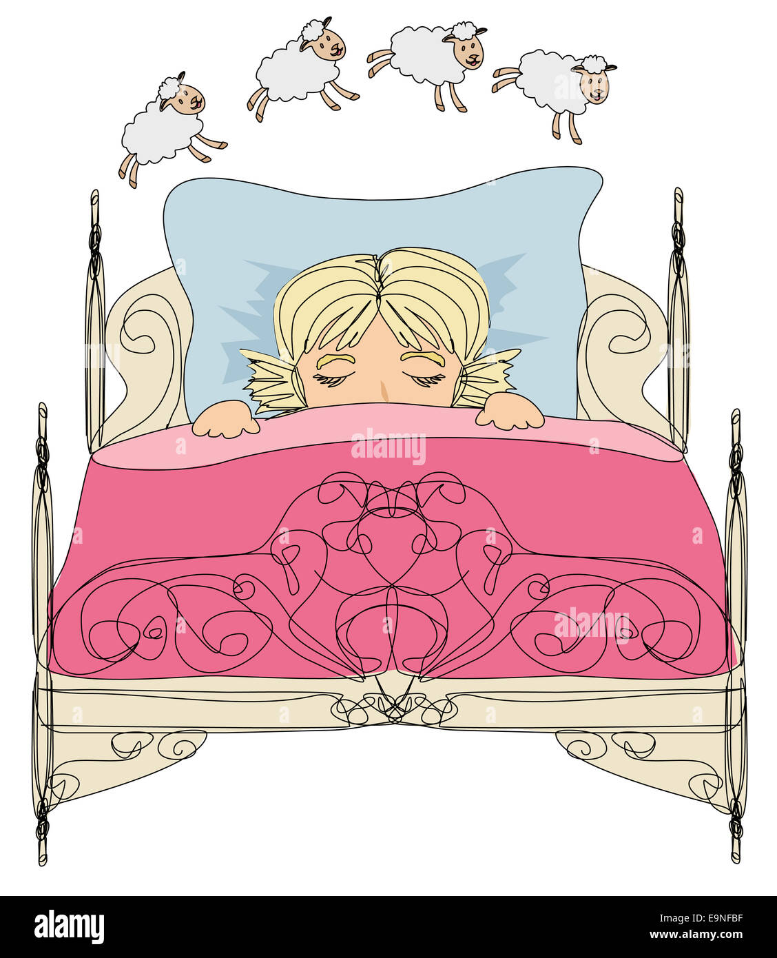 little girl counting sheep to fall asleep Stock Photo Alamy