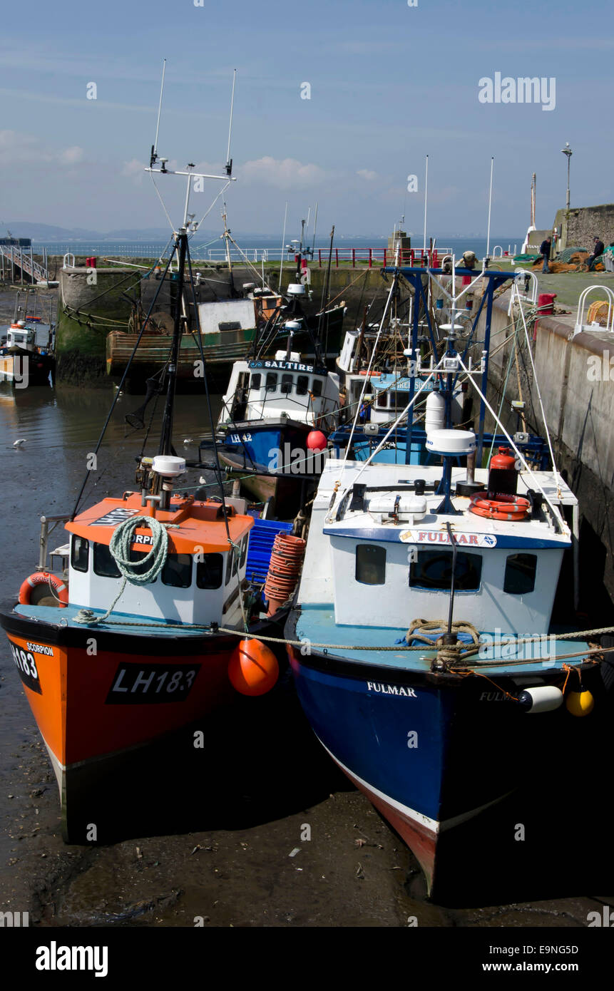 Fishing boats in Port Seton Harbour, near Edinburgh, Scotland, with the tide out Stock Photo Alamy