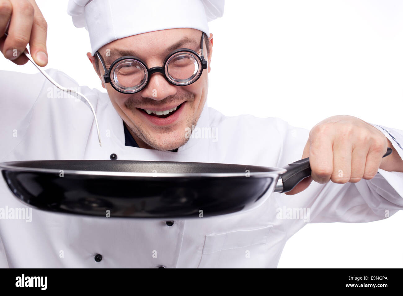 chef holding pan Stock Photo Alamy