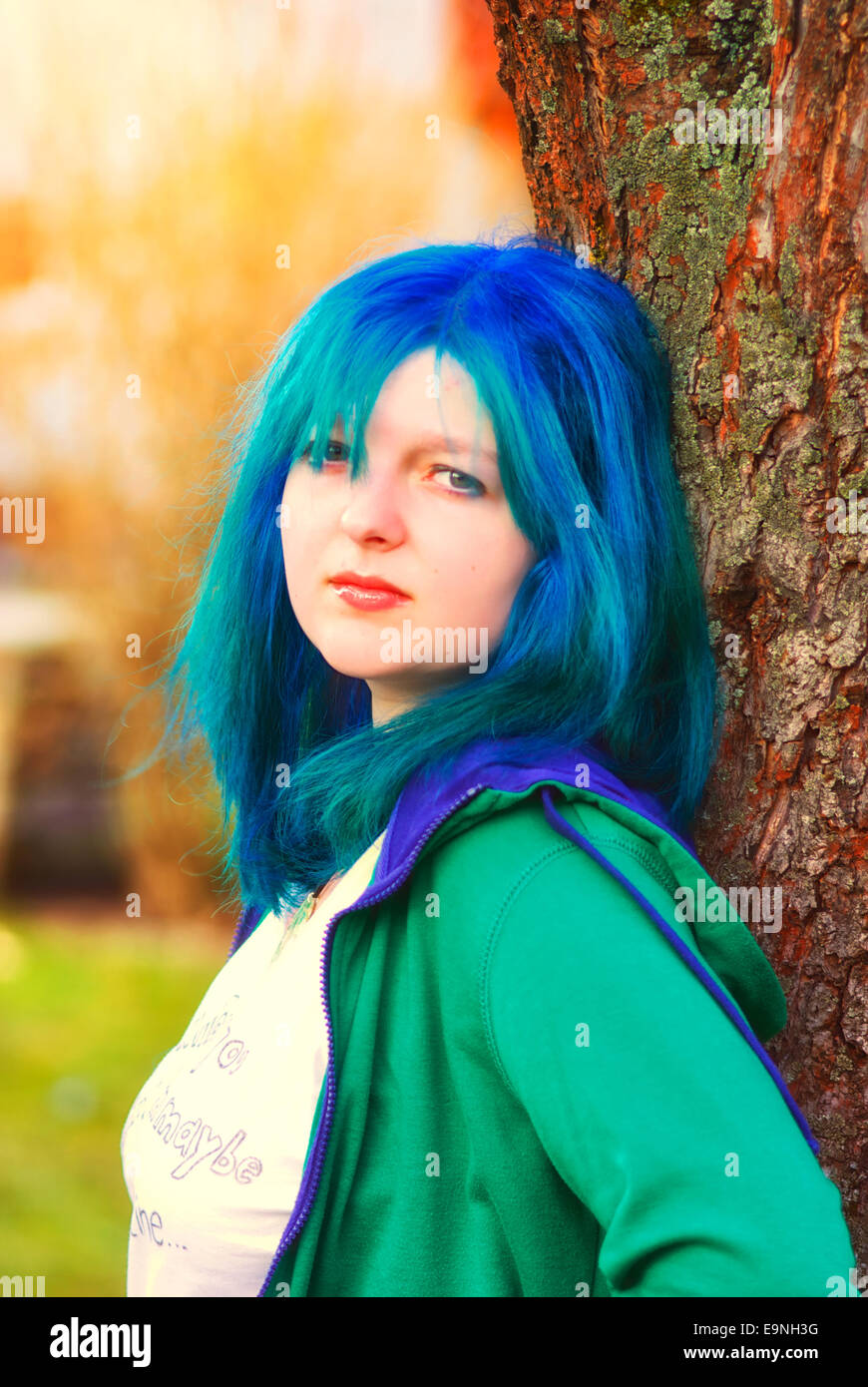Girl with blue hair Stock Photo