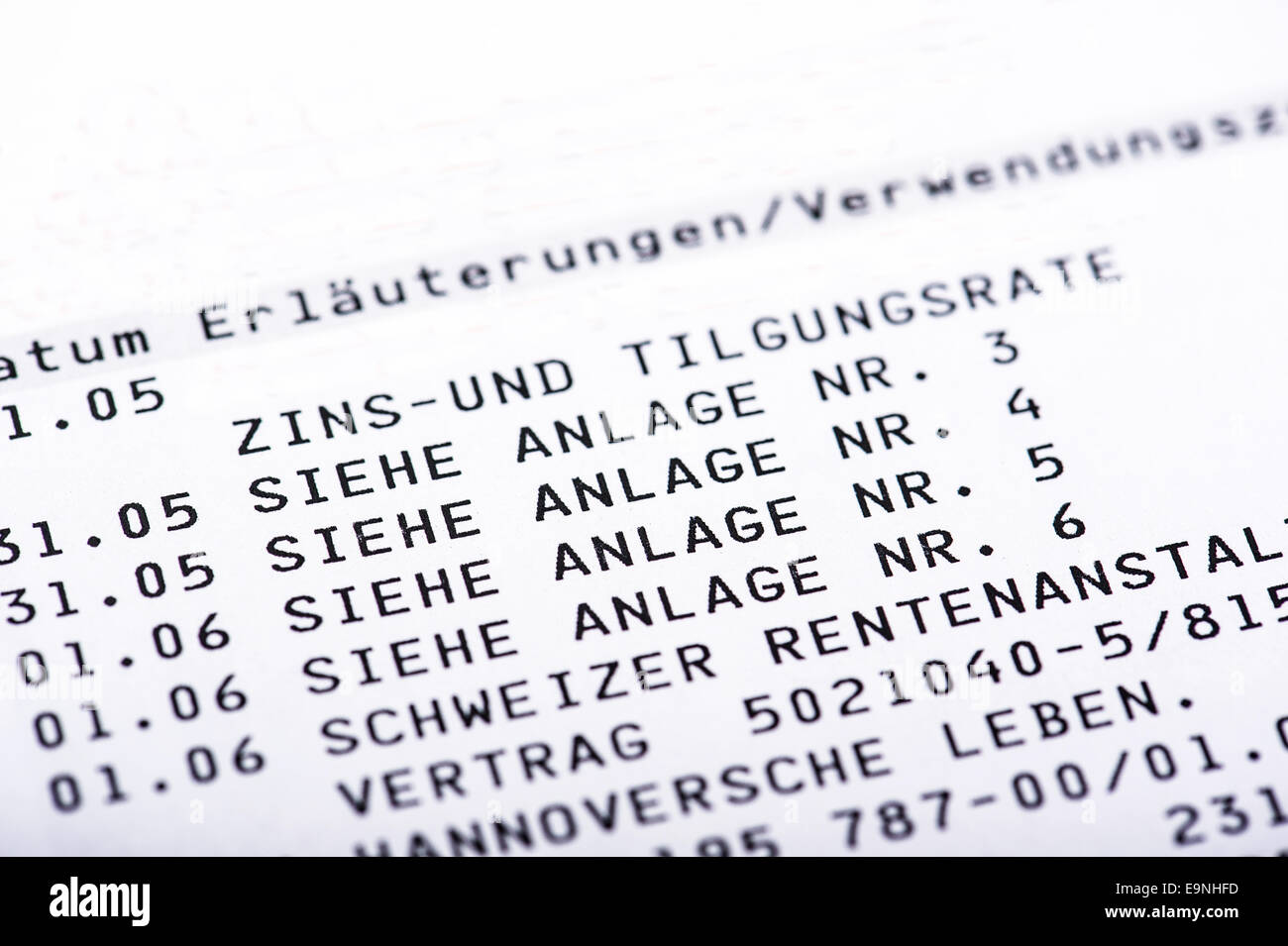 Bank statement with attachments Stock Photo
