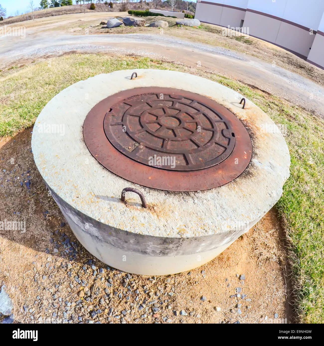 round concrete manhole Stock Photo