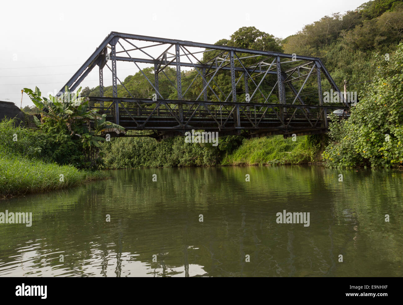 View of Hanelei bridge from the river Stock Photo