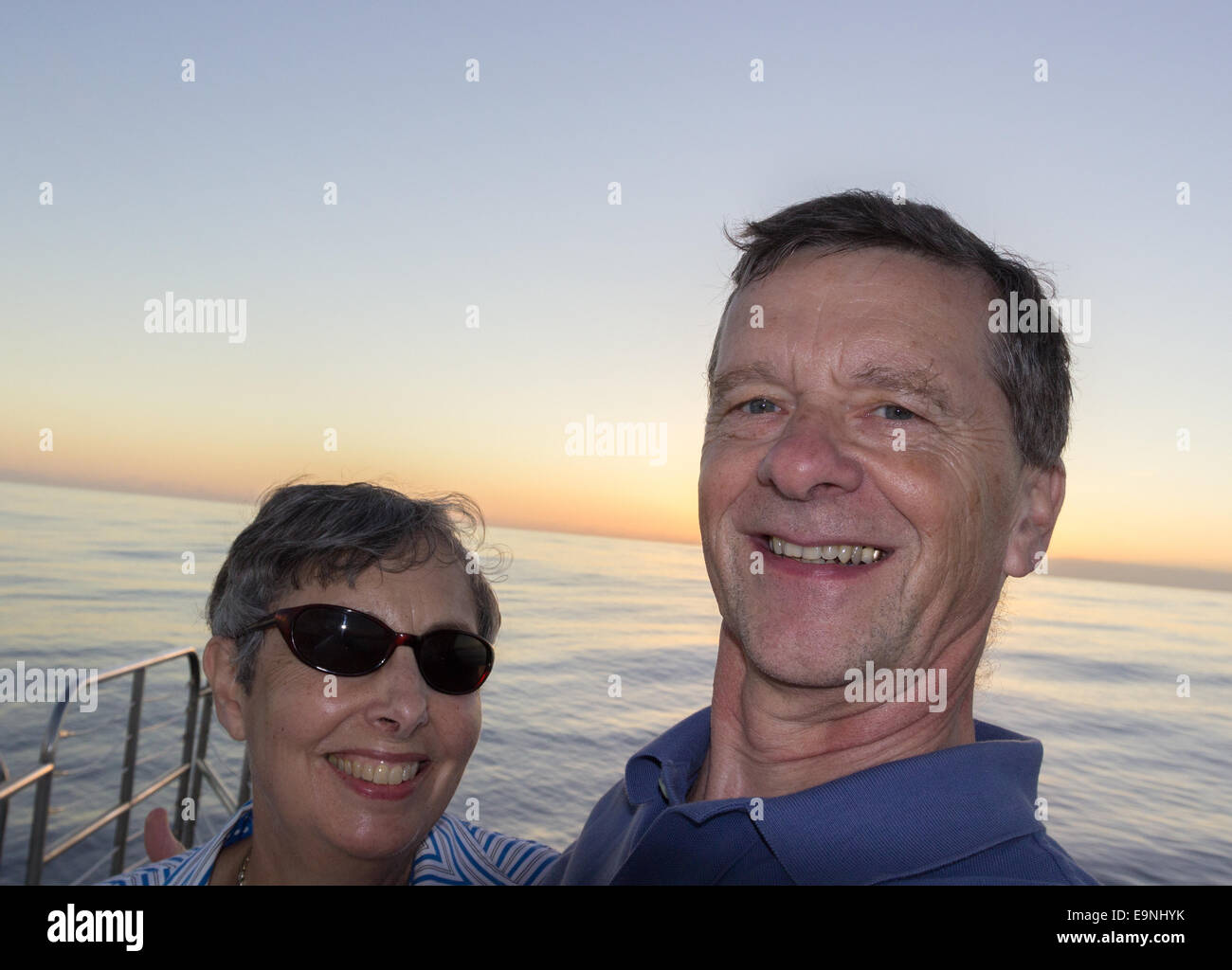 Couple selfie on sunset cruise Kauai Stock Photo