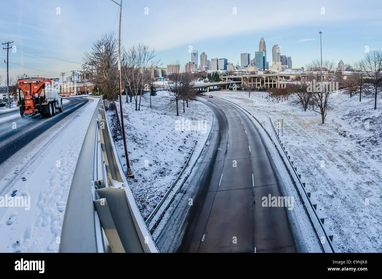 snow plowed public roads in charlotte nc Stock Photo - Alamy