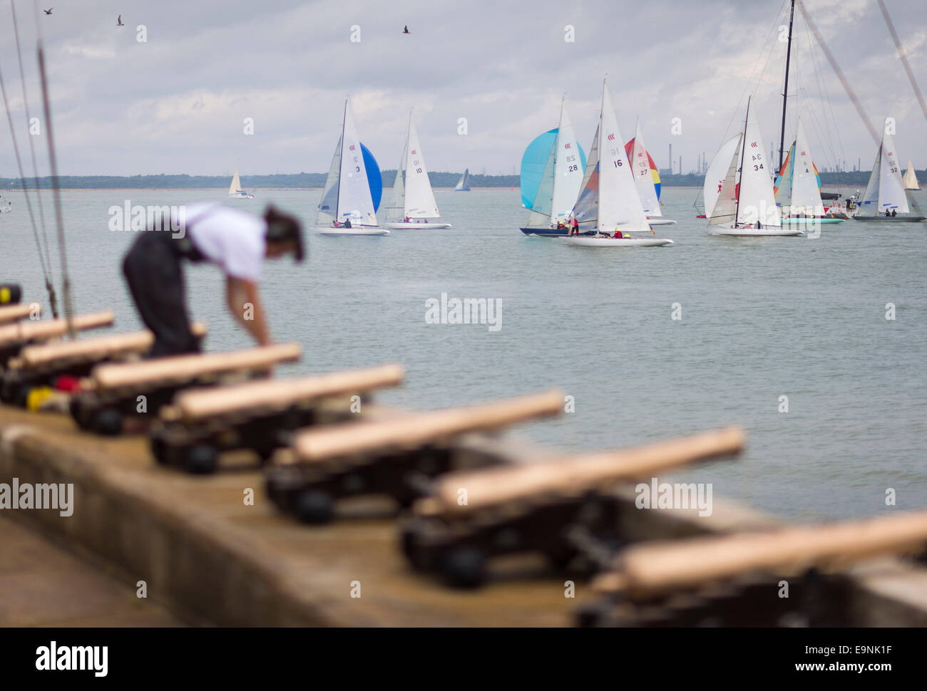 The Daring fleet gets underway on the opening day of Aberdeen Asset Management Cowes Week. The event began in in 1826 and plays  Stock Photo