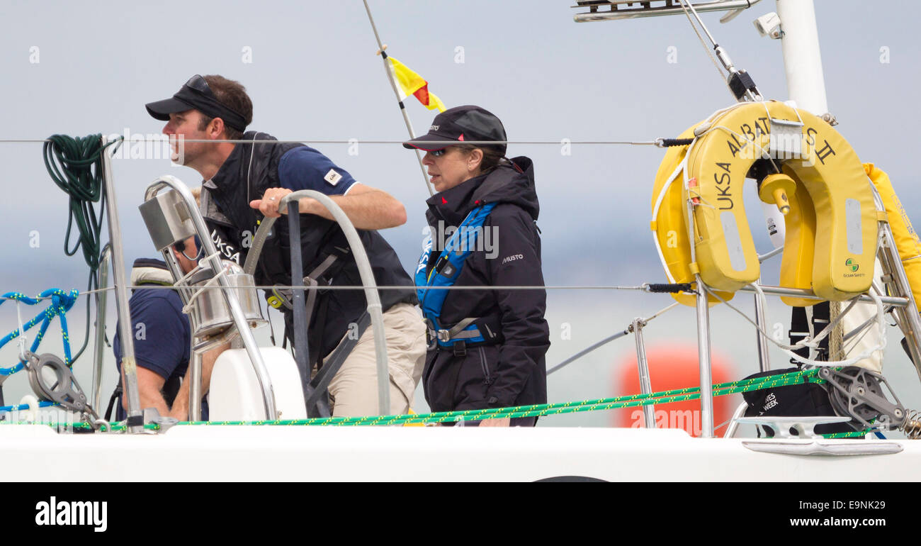 The Princess Royal sailing aboard Albatross II with the UKSA during Aberdeen Asset Management Cowes Week. Stock Photo