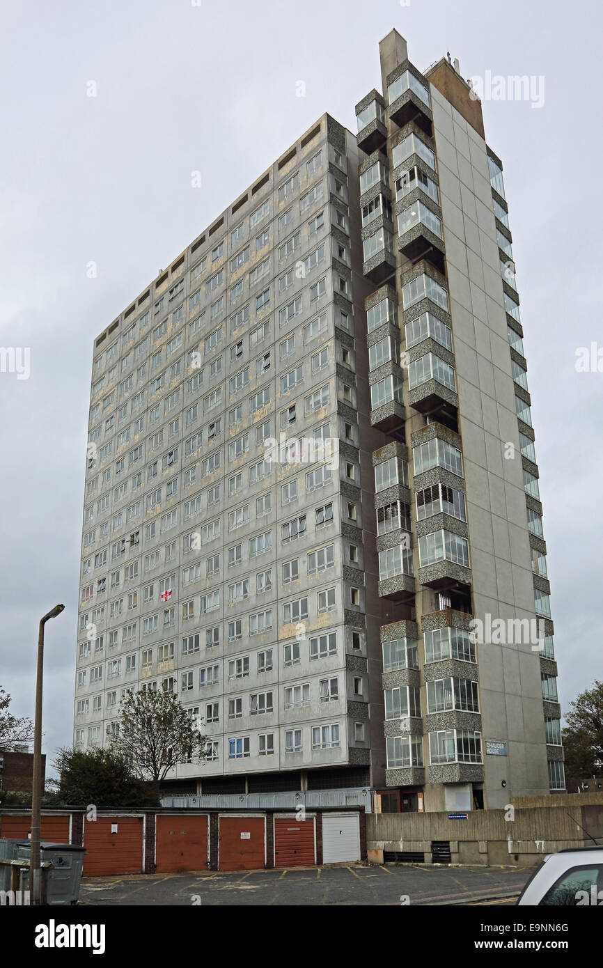 A dilapidated residential tower block in Sutton, South London, UK Stock Photo