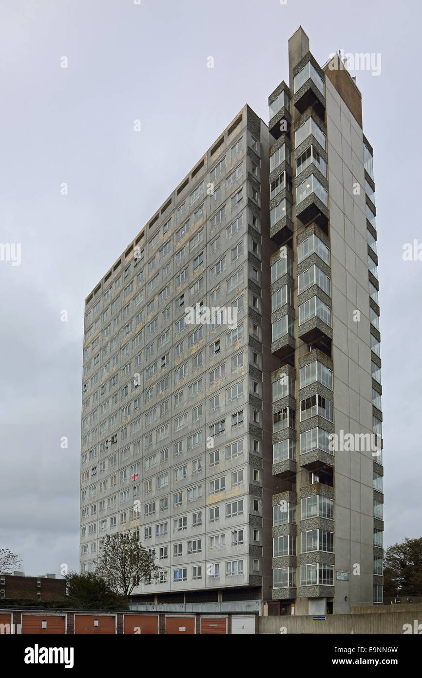 A dilapidated residential tower block in Sutton, South London, UK Stock Photo