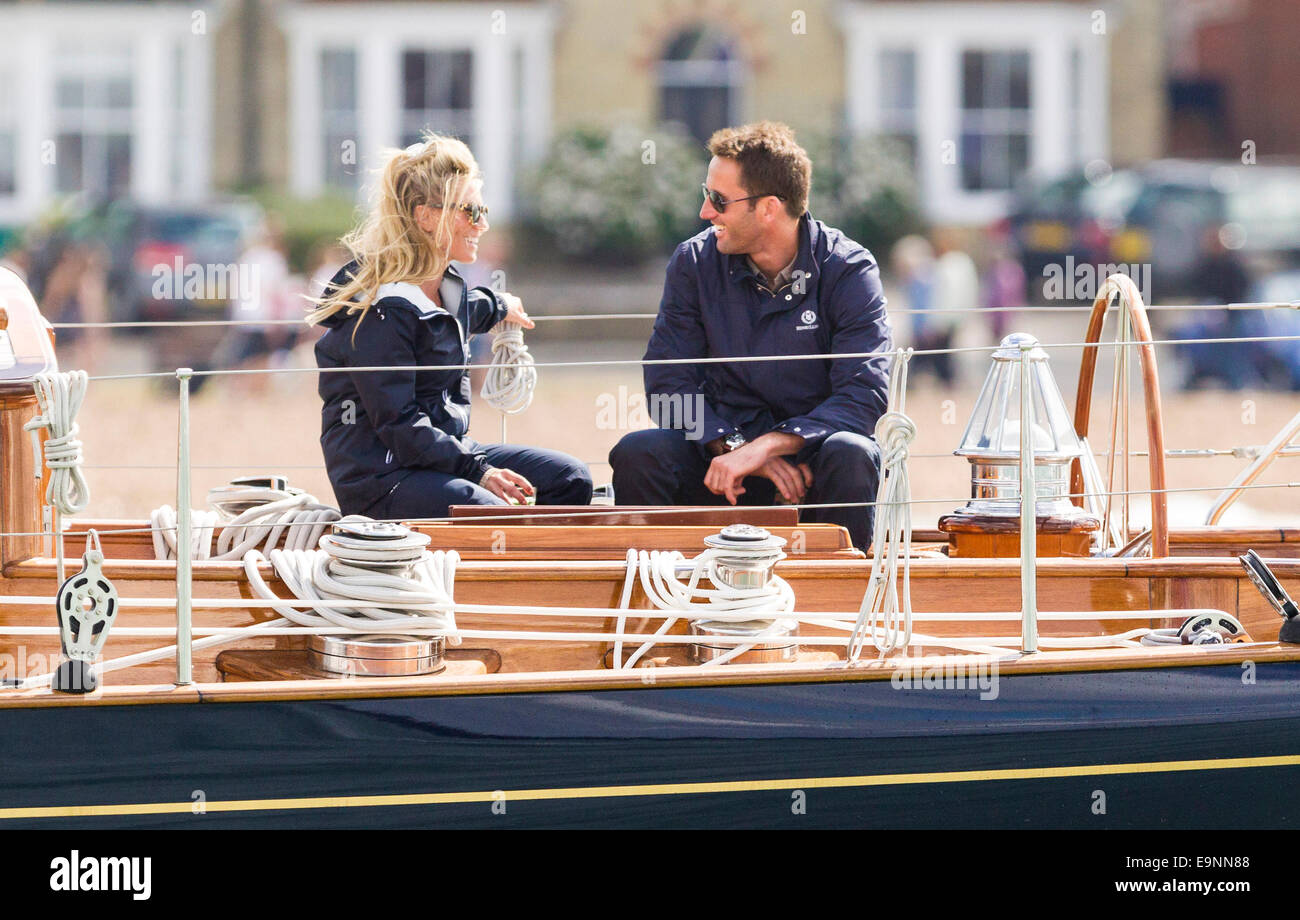 Olympic and America's Cup winning sailor, Sir Ben Ainslie, aboard his Truly Classic  yacht with girlfriend Georgie Thompson Stock Photo