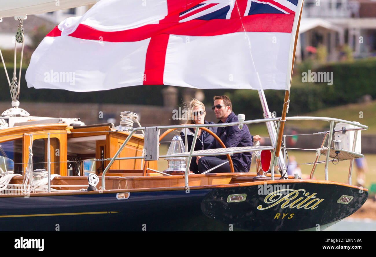 Olympic and America's Cup winning sailor, Sir Ben Ainslie, aboard his Truly Classic  yacht with girlfriend Georgie Thompson Stock Photo