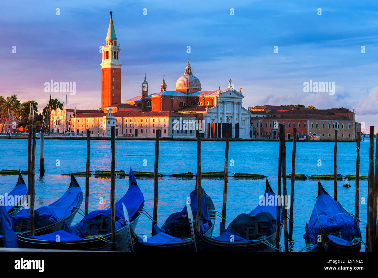 Gondolas in the Grand Canal at sunset, Venice Stock Photo - Alamy