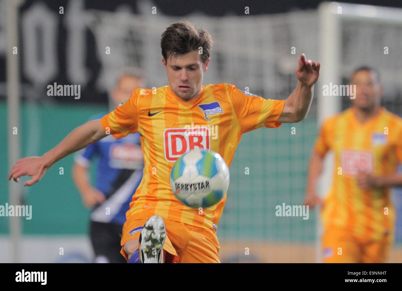 Bielefeld, Germany. 28th Oct, 2014. Berlin's Valentin Stocker in action during the DFB second round match between Arminia Bielefeld and Hertha BSC in Schueco Arena in Bielefeld, Germany, 28 October 2014. Photo: OLIVER KRATO/dpa/Alamy Live News Stock Photo