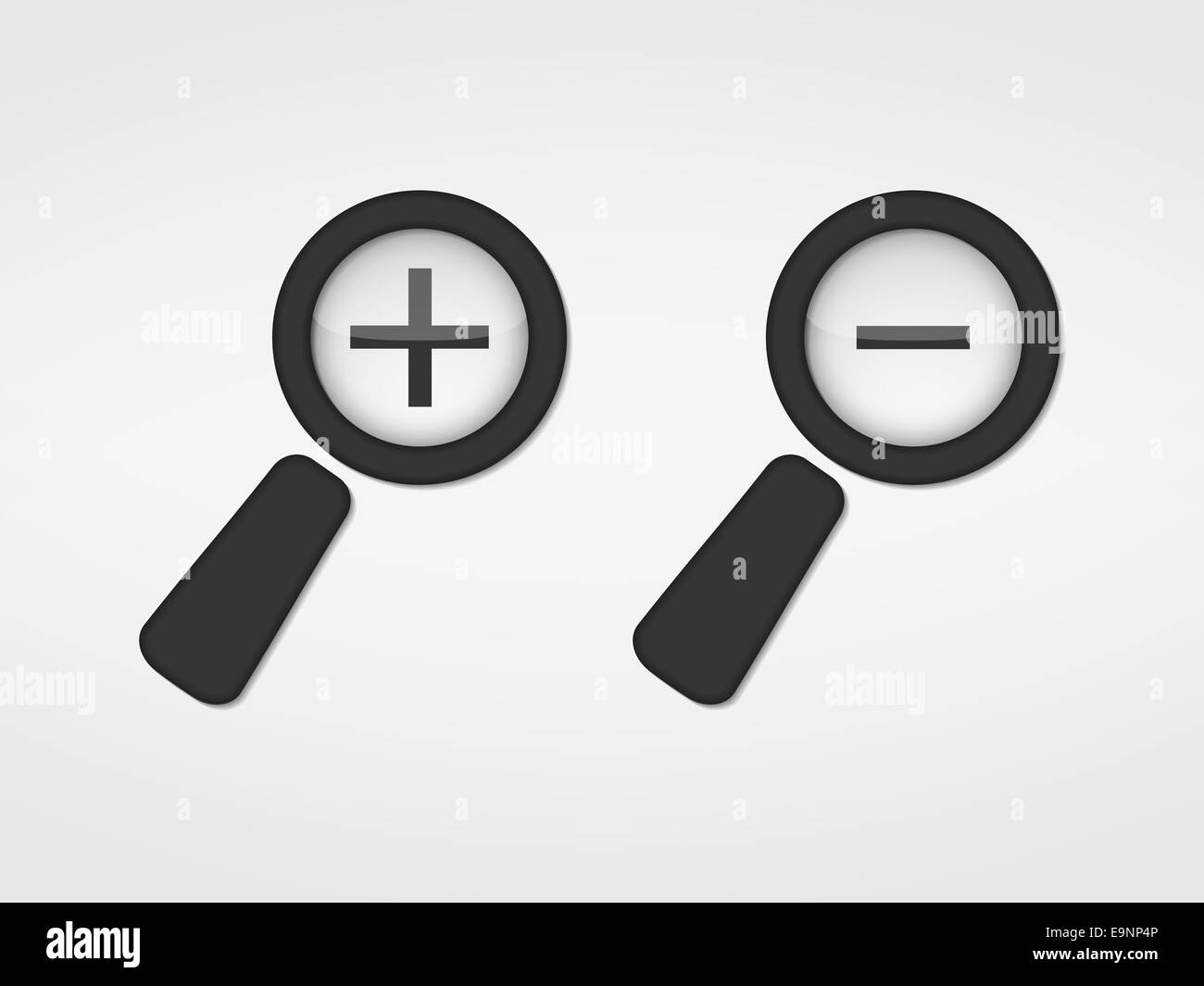 Magnifying glass with plus and minus signs Stock Photo - Alamy