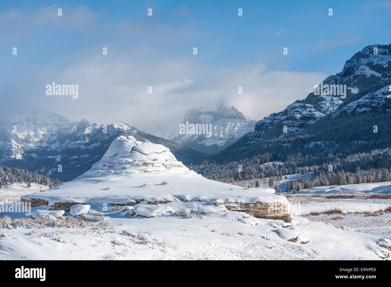 Soda Butte during winter in Yellowstone National Park Stock Photo