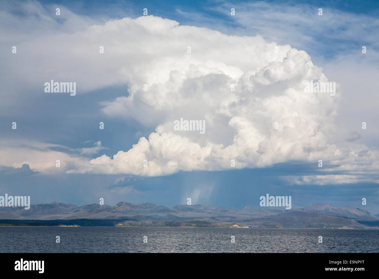 Thunderstorm building over the Absaroka Mountains in Yellowstone National Park Stock Photo
