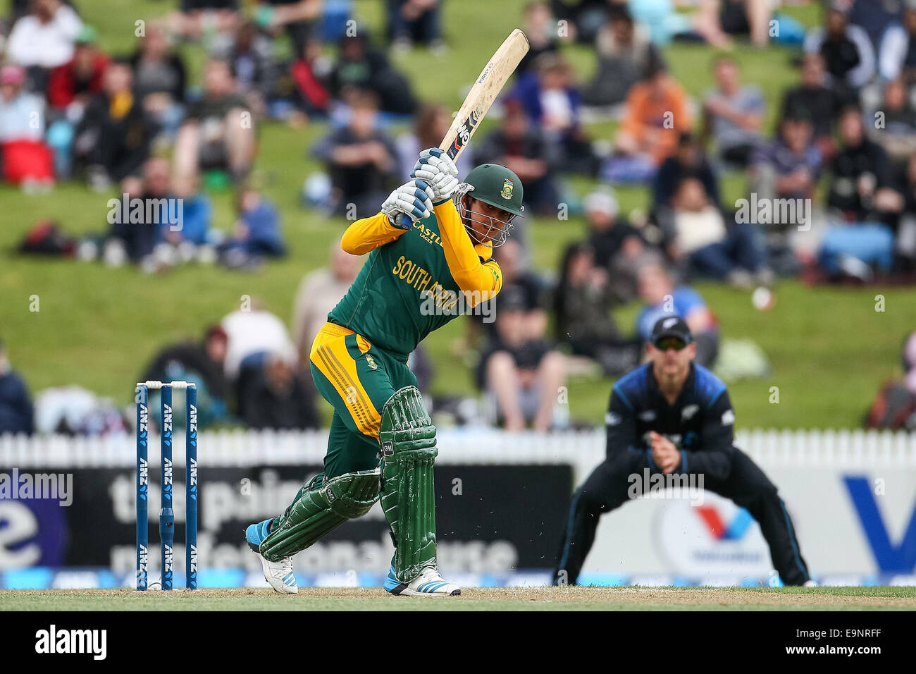 Hamilton, New Zealand. 27th Oct, 2014. South Africa's Quinton de Kock batting during the ANZ One Day International Series, NZ v South Africa at Seddon Park, Hamilton, New Zealand © Action Plus Sports/Alamy Live News Stock Photo
