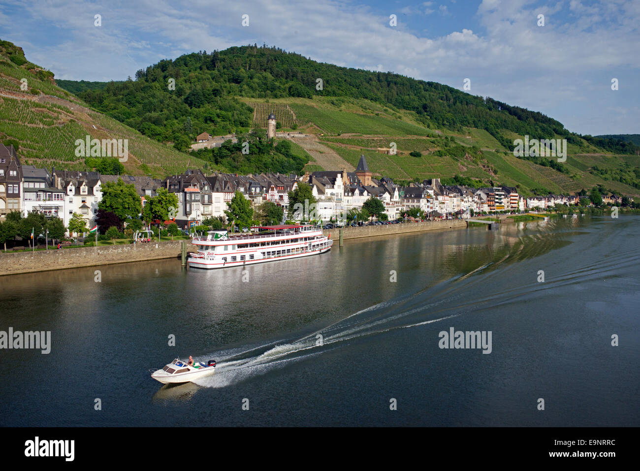 Riverfront Moselle River Zell Moselle Valley Germany Stock Photo