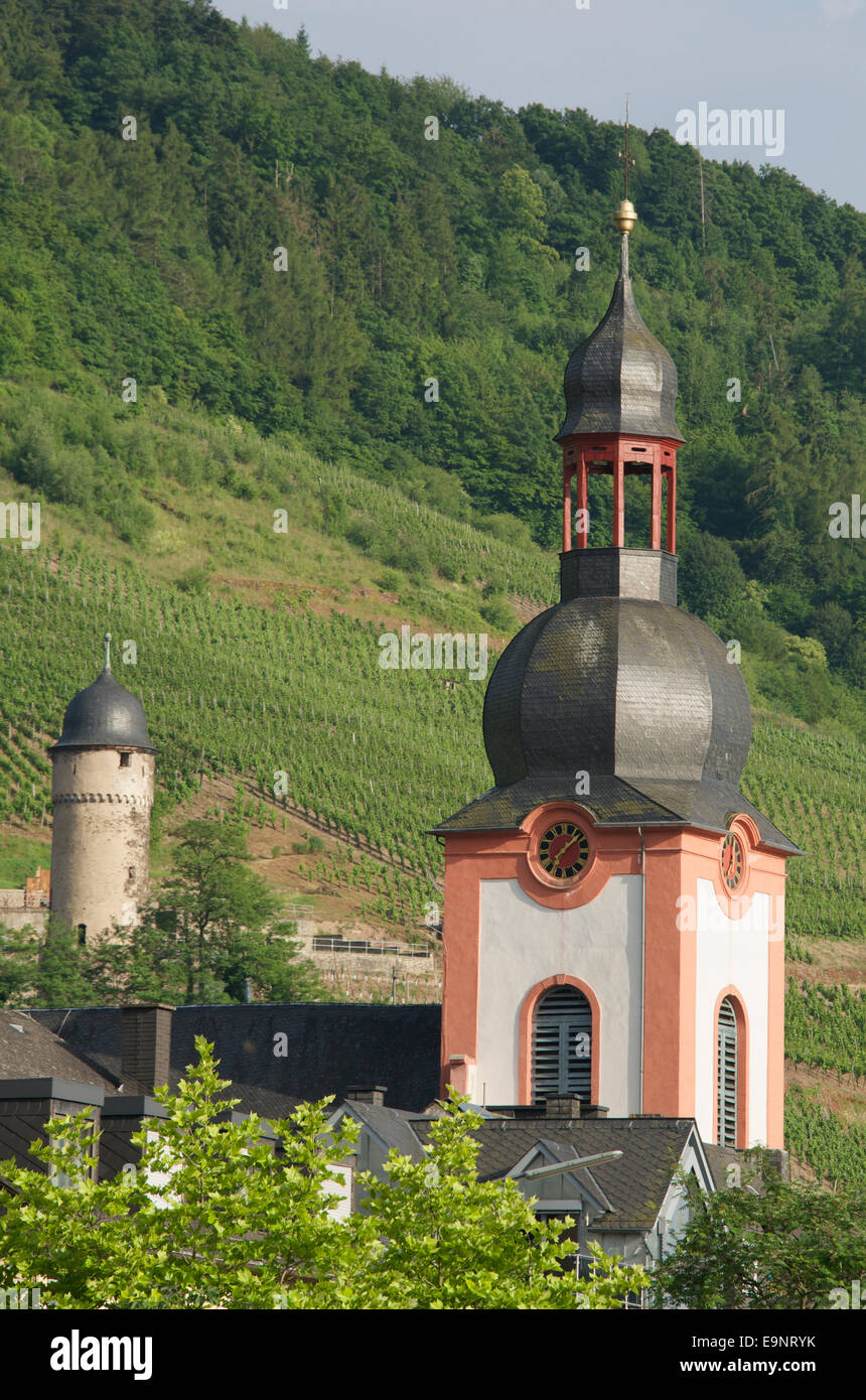 Tower of St Peter and St Paul Church Zell Moselle Valley Germany Stock Photo