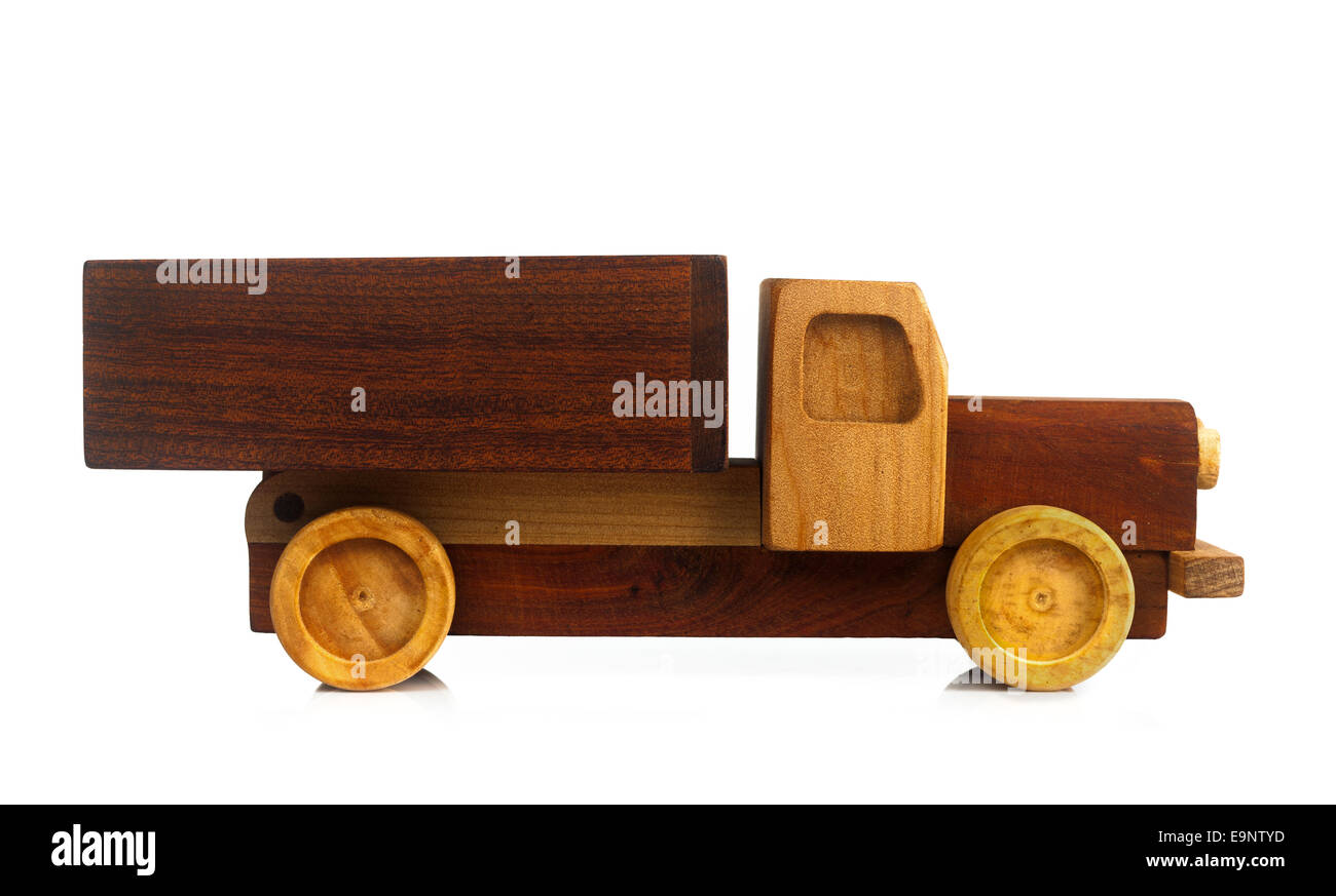 Wooden truck toy isolated on white background. Stock Photo